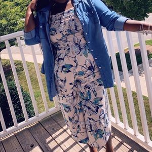 Floral Romper with denim shirt